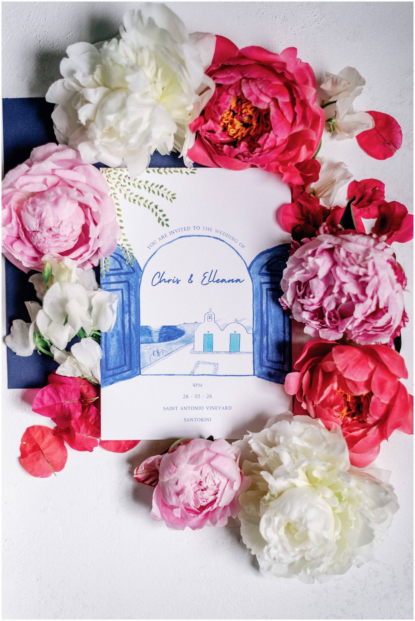 Wedding flat lay for a destination elopement in Santorini Greece