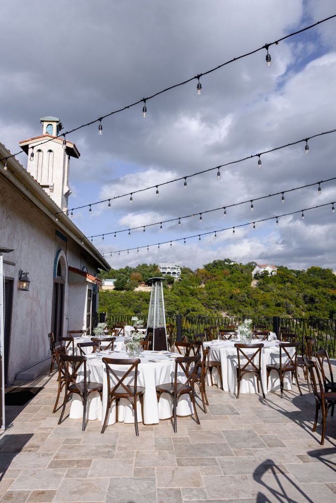 Wedding reception design at Villa Antonia near Austin, TX.