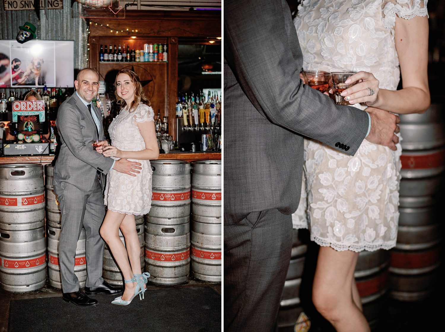 Couple getting drinks at Barton Springs Saloon after courthouse wedding