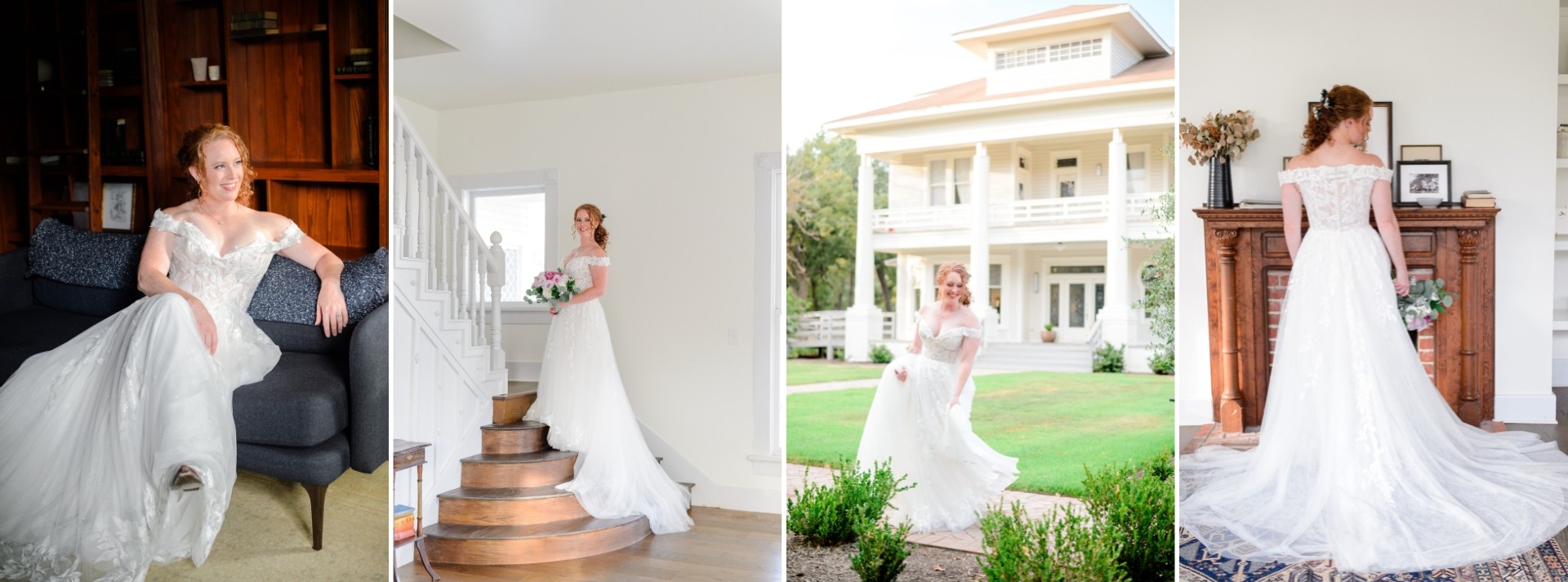 Collage of four photos of a bride posing around The Grand Lady in Austin, TX